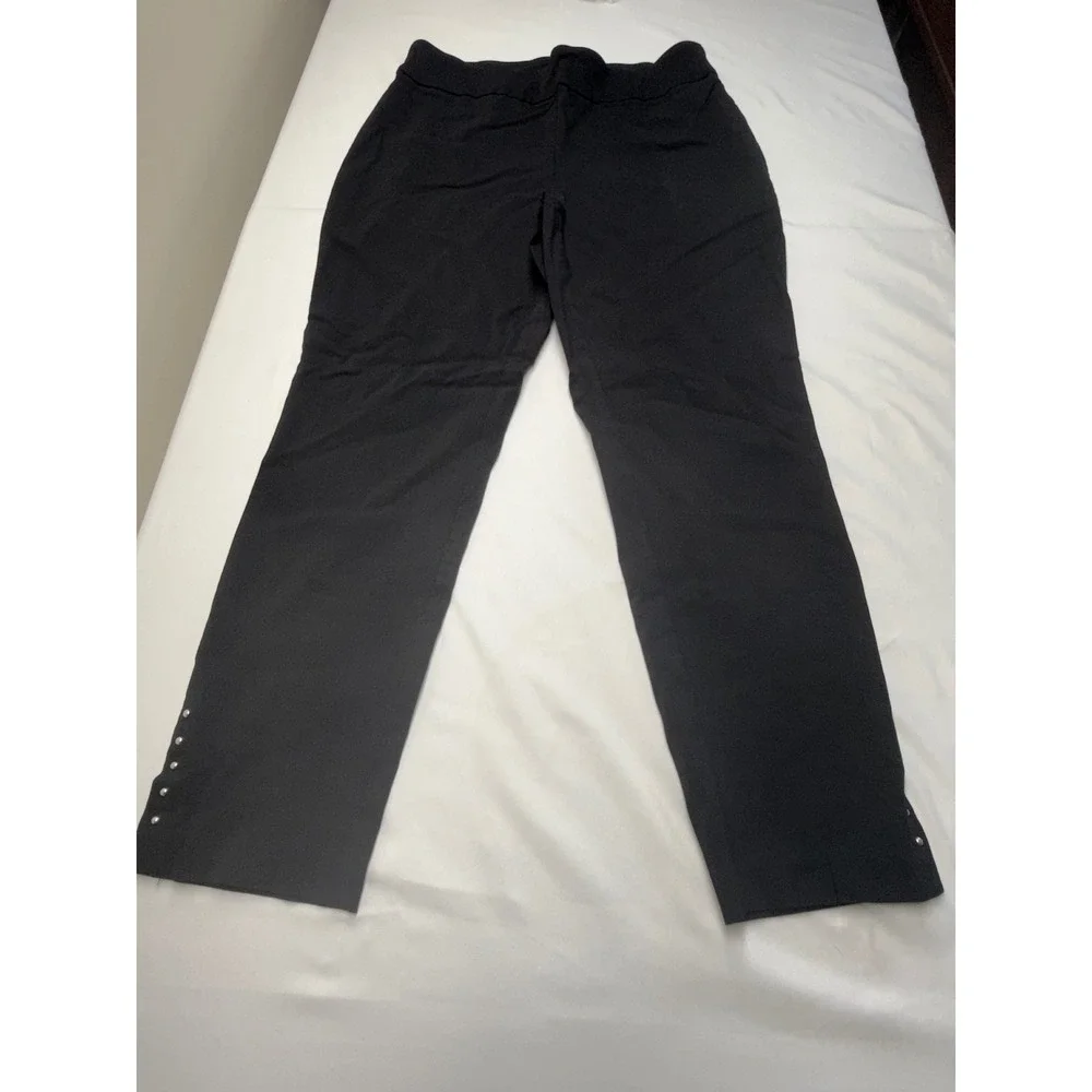 Roz & Ali Womens Black Studded Hem Pull On Straight Leg Dress Pants Size 10 Chic